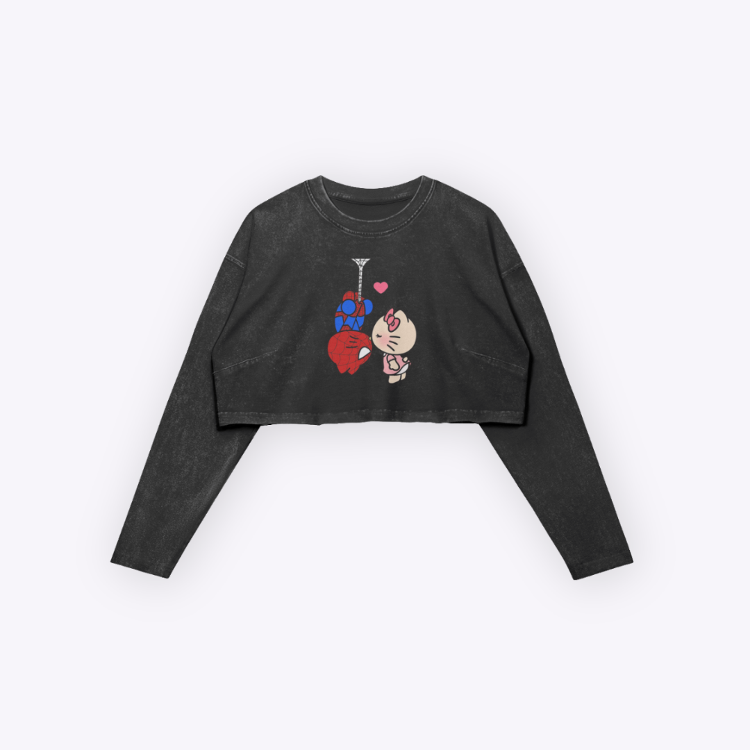 Image of Hello Kitty x Spiderman Long Sleeve Crop Top